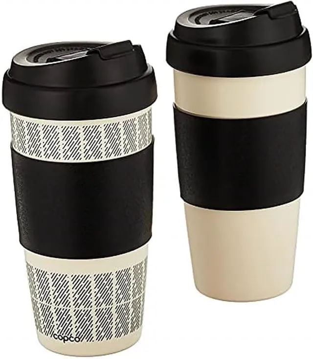 Copco double-wall 16 oz travel mugs, 2-pack in White/Black