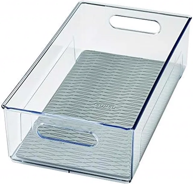Copco Kitchen Storage Organizer Deep Bin with Built-In Handles, for Pantries, Cabinets, Shelves, Refrigerator, Freezer-BPA Free, Food Safe, 14.8” x 8.2” x 4.2”, Clear