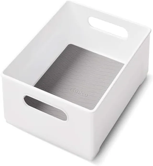 Copco 10-Inch White Cabinet Storage Bin with Built-In Handles and Nonskid Liner, Ideal for Organizing Kitchen, Pantry, Closet Items, High Walls for Larger and Taller Items