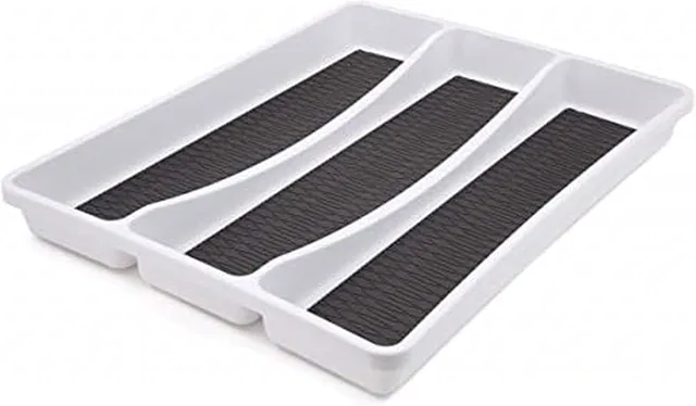 Copco Basics 6 Compartment Drawer Organizer, 15.7-Inch, White and Charcoal Gray