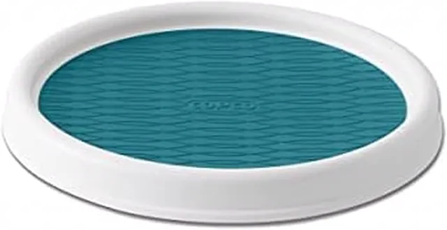 Copco Lazy Susan Turntable Organizer, 9 Inch Rotating Cabinet and Pantry Organizer with Nonskid Pagoda Blue Liner, Smooth-Glide Spinning Tray for Kitchen, Refrigerator, Bathroom, and Countertop