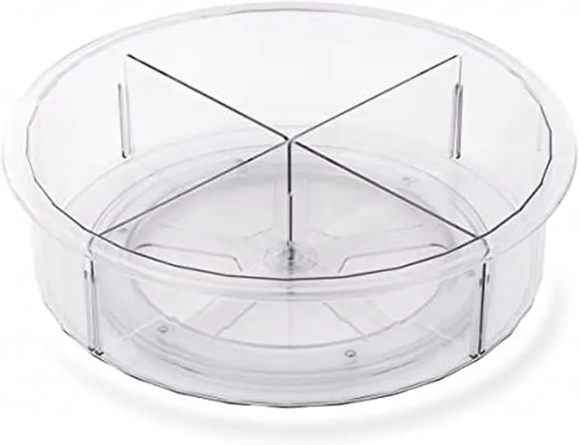Copco Lazy Susan Turntable Organizer, 11.4 Inch Clear Rotating Cabinet Organizer with Removable Dividers, Pantry Storage for Countertop, Cabinet, Bathroom, Under Sink