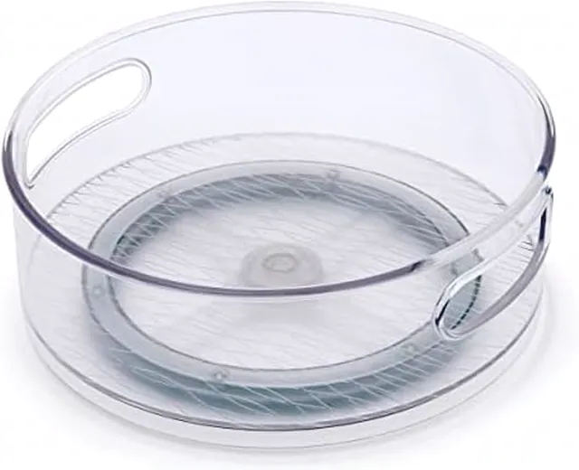 Copco 10 Inch Non-Skid Lazy Susan Turntable Organizer - Clear Rotating Cabinet Organizer with Raised Rim and Built-in Handles for Pantry, Kitchen, Closet, and Under Sink Storage
