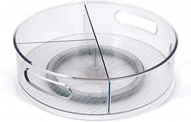 Copco 12 Inch Clear Storage Turntable Lazy Susan Organizer with Removable Dividers - Rotating Cabinet Organizer for Pantry, Kitchen, Closet, Under Sink, Countertop