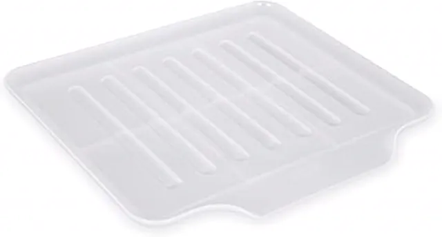 Copco Small Clear Dish Drain Board - Countertop Dish Drainer Tray with Self-Draining Angled Base and Raised Ribs, Fits Under Sink for Easy Storage