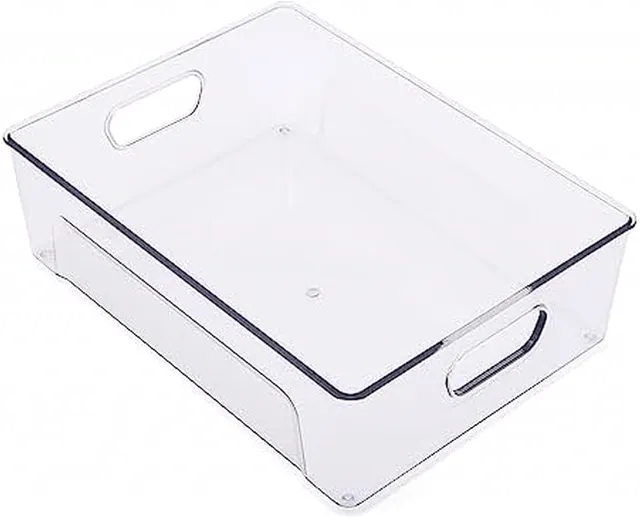 Copco Clear Mini Fridge Bin Large - Refrigerator Organizer and Storage Container with Built-In Handles for Fruits, Vegetables, Snacks, Drinks, Pantry and Bathroom Use