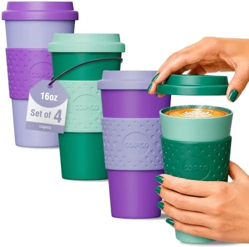 Copco Acadia 16 oz travel mug, set of 4 in Green/Purple