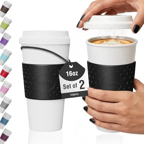 Copco Acadia 16 oz travel mug, set of 2 in White/Black