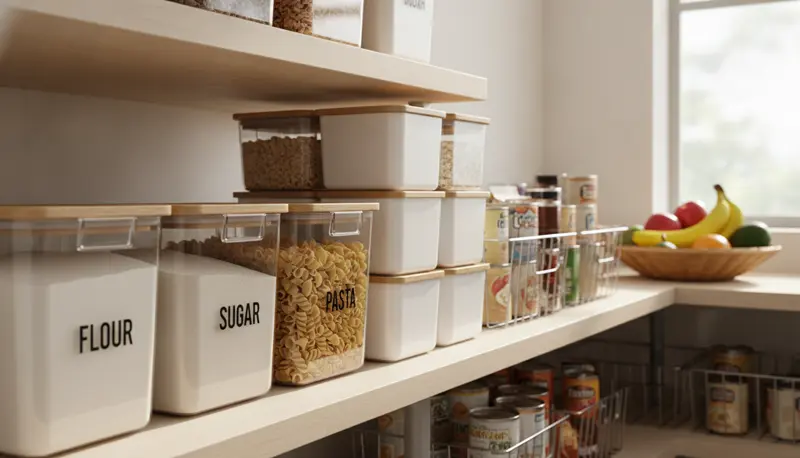 Copco pantry storage containers on shelves